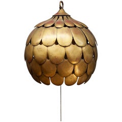 1960s Salvadori Dragon Scale Pendant Lamp Vintage Mid-Century Feldman Faux Gilt 