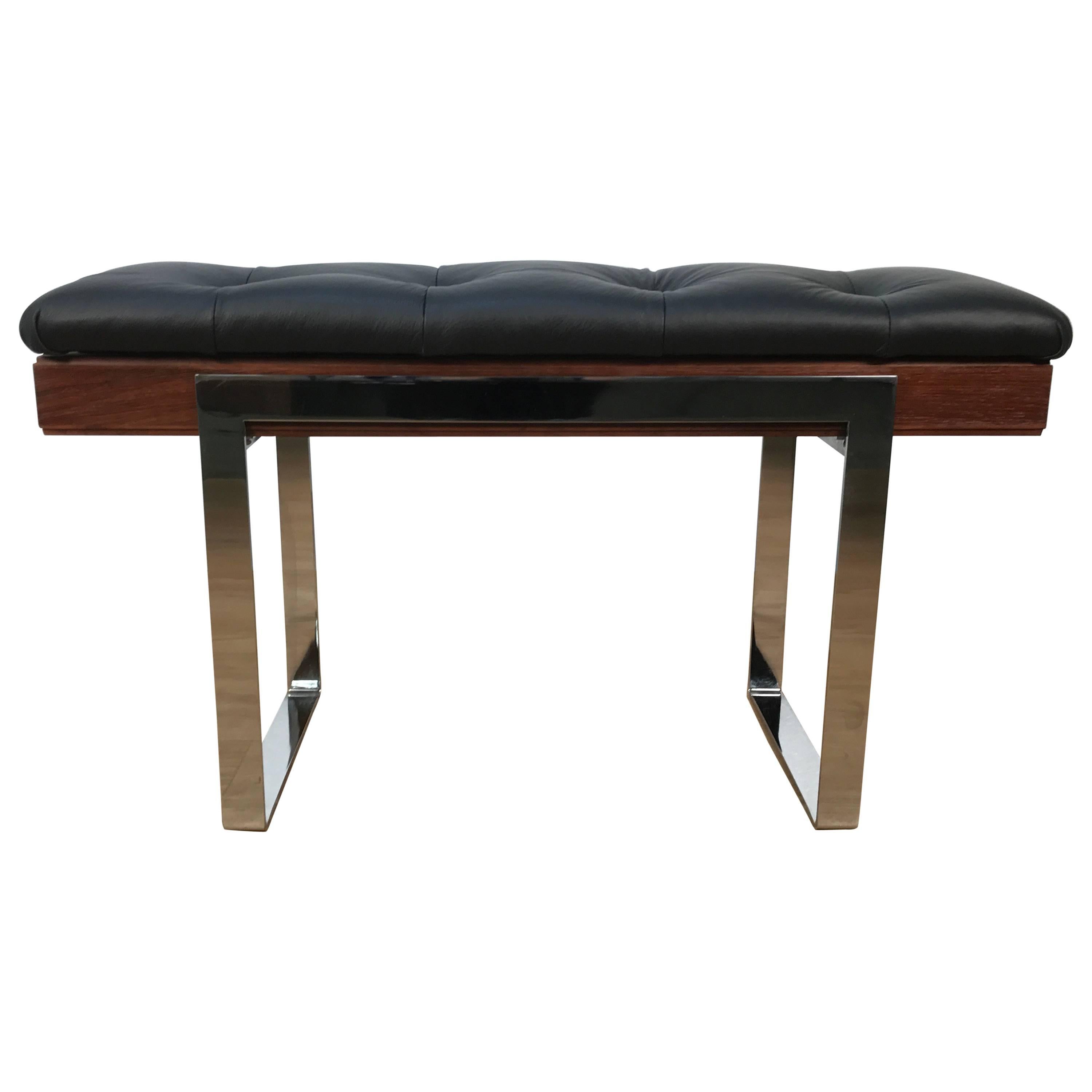Milo Baughman Leather and Rosewood Bench