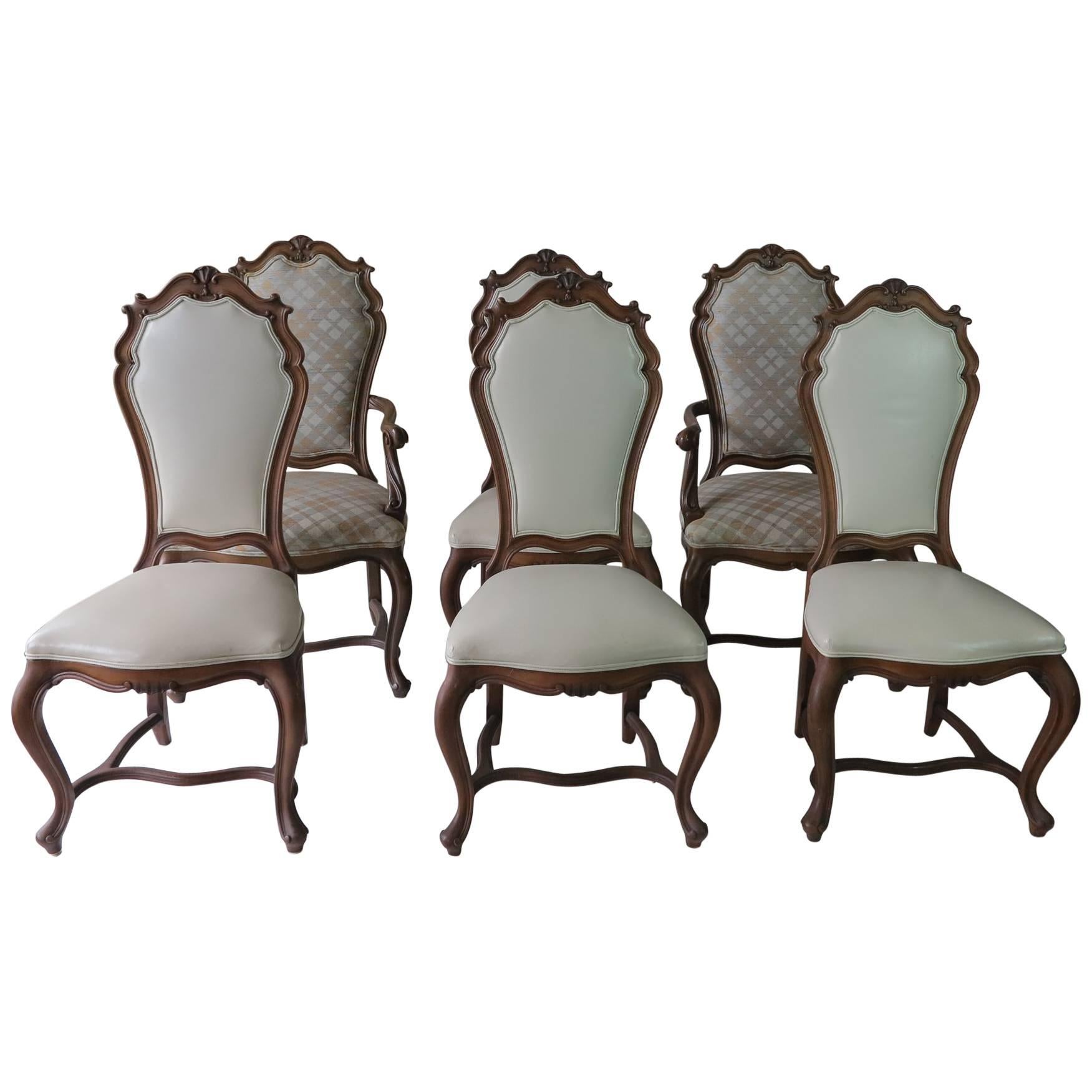 Six Karges French Louis XV Style Walnut Dining Room Chairs