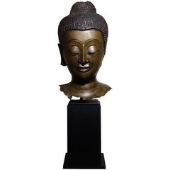 Buddha Head in Lost-Wax Casting Bronze, Ayutthaya, 17th Century, Thailand