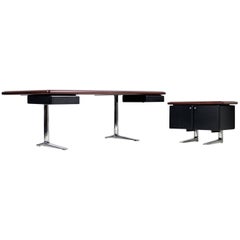 1970s Warren Platner Exectutive Desk in Solid Dark Oak & Leather with Sideboard