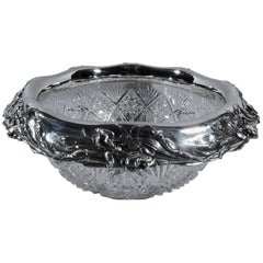 Art Nouveau Brilliant-Cut Glass and Sterling Silver Centerpiece Bowl
