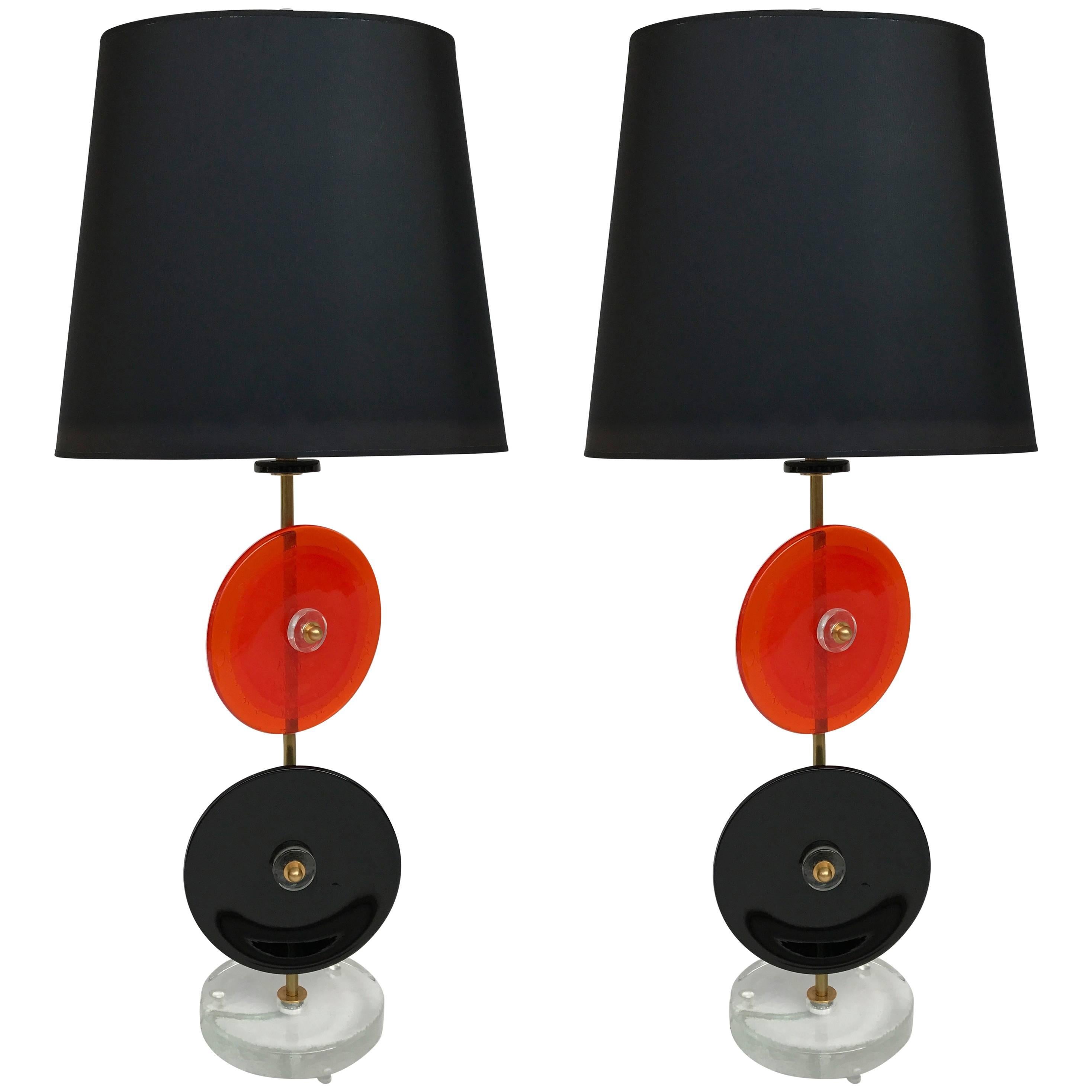 Pair of Lamps Murano Glass Disc; Italy, Contemporary