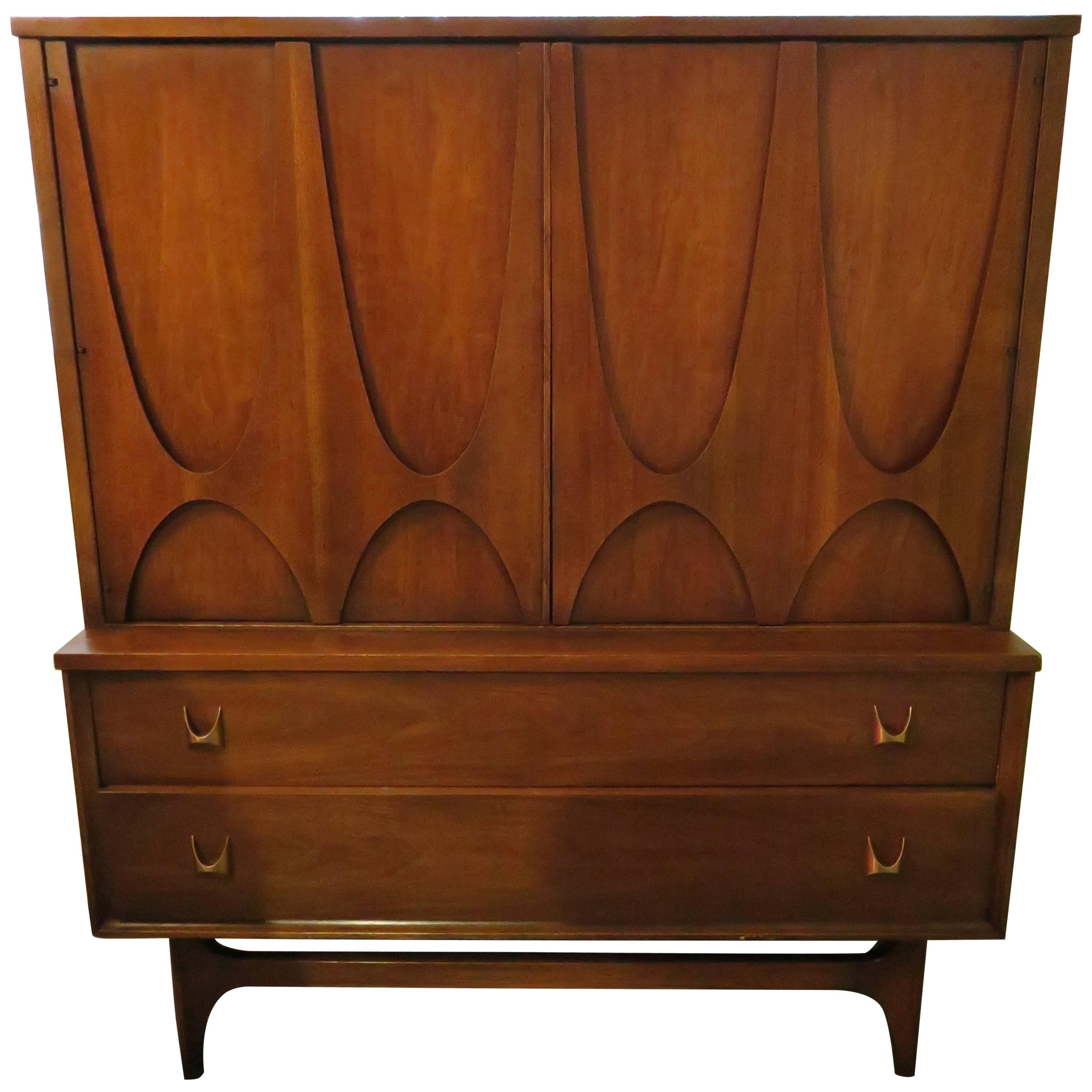 Lovely Broyhill Brasilia Tall Walnut Cabinet Dresser Mid-Century Modern