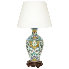 Hand-Painted Italian Faience Vase Fitted as a Lamp 9