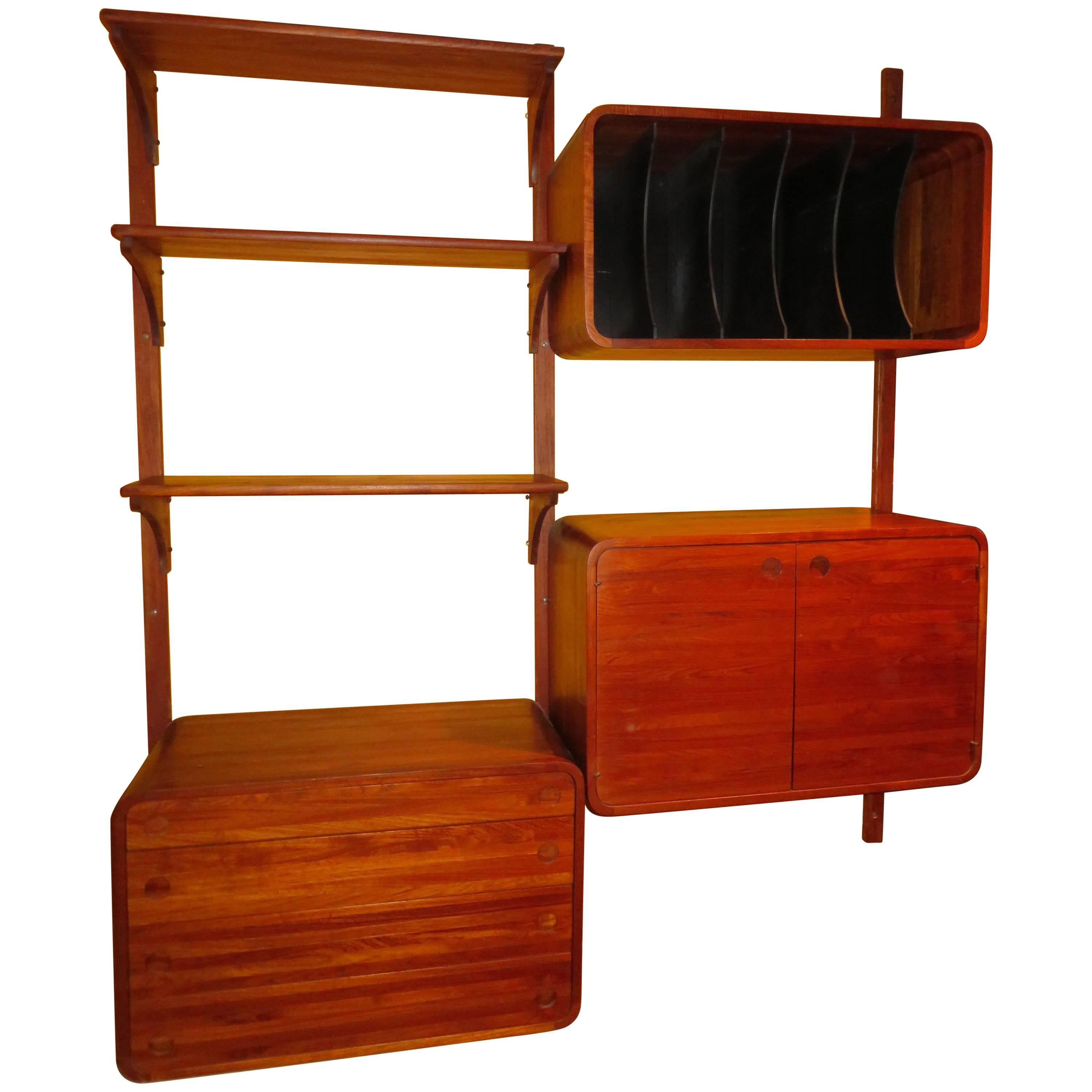 Unusual Two Bay Solid Teak Stereo Wall Unit Woodcraft Mid-Century Modern