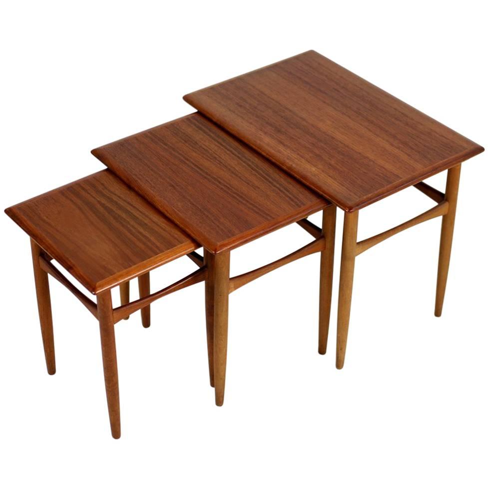 Set of Three 1960s Nesting Tables by Arne Hovmand Olsen Danish Modern Teak