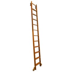 Antique Putnam Oak Rolling Library Ladder