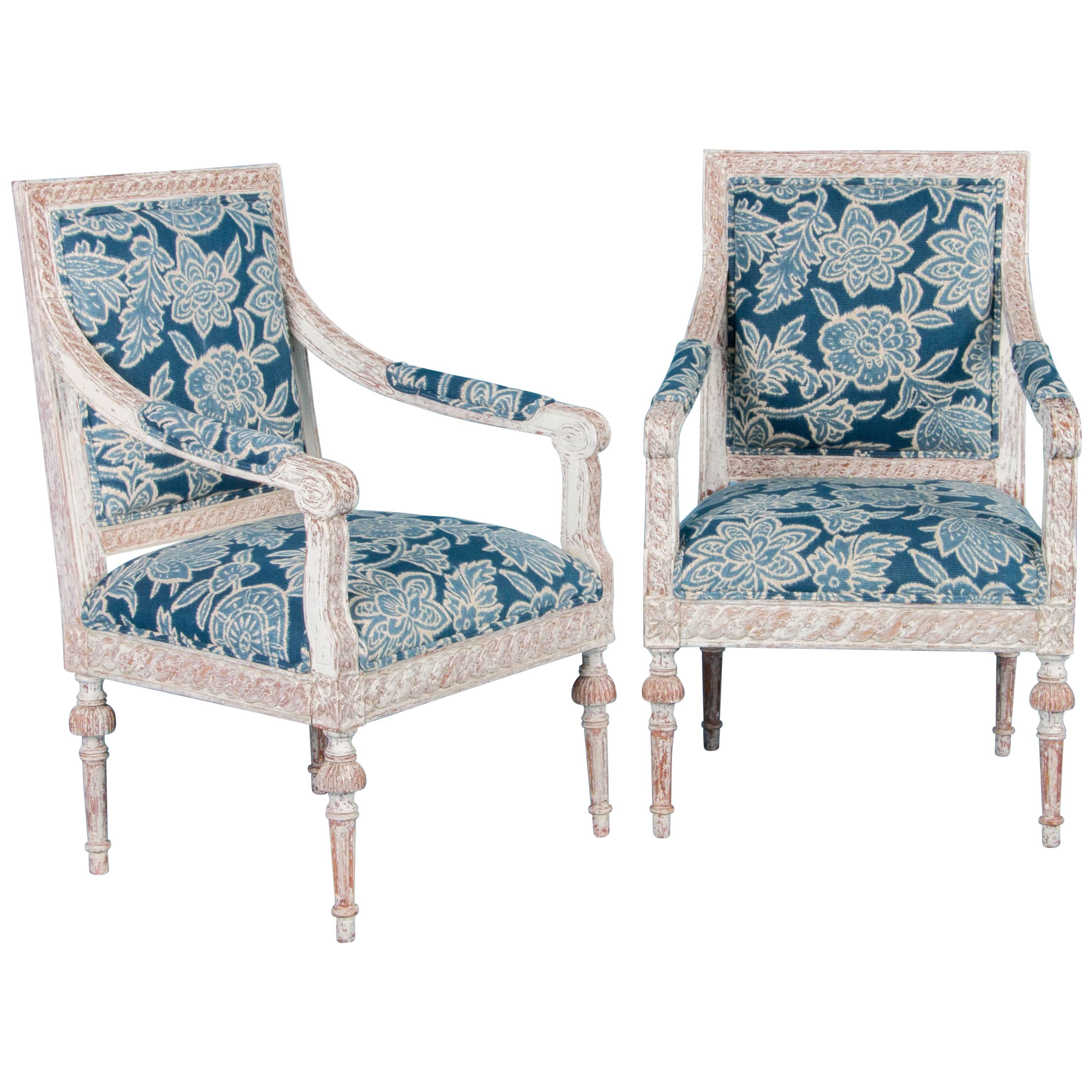 Pair of Antique 19th Century Gustavian Armchairs from Sweden