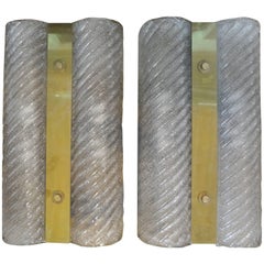 Large Pair of Venini Style Murano Glass Sconces 5
