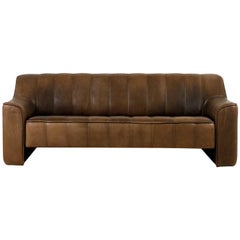 1970s Vintage De Sede DS 44 Three-Seat Sofa Brown Dark Cognac Buffalo Leather