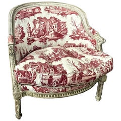  Louis XVI 18th c. French Painted Bergere in Early 19th Century Toile