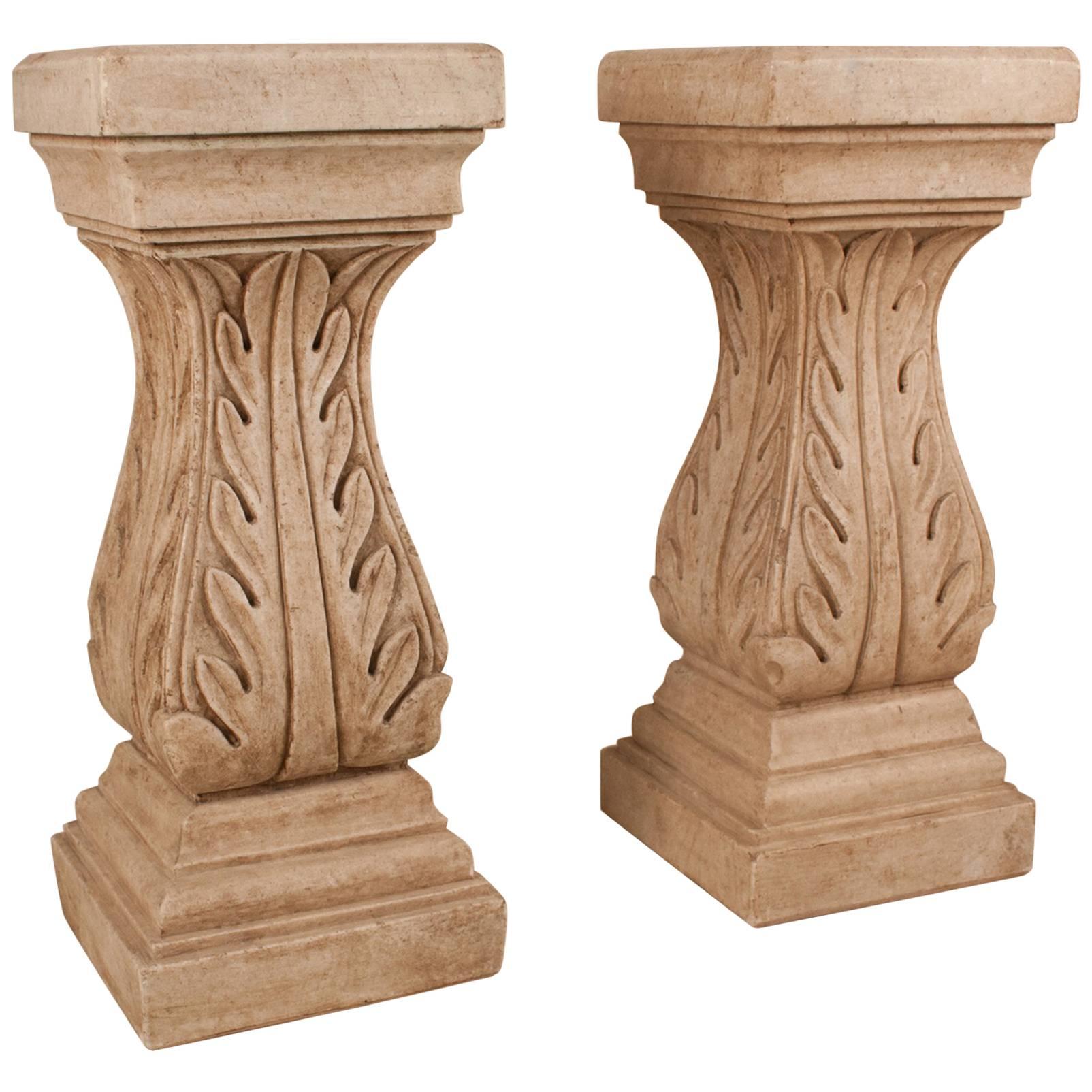 Pair of White Marble Pedestals or Stands
