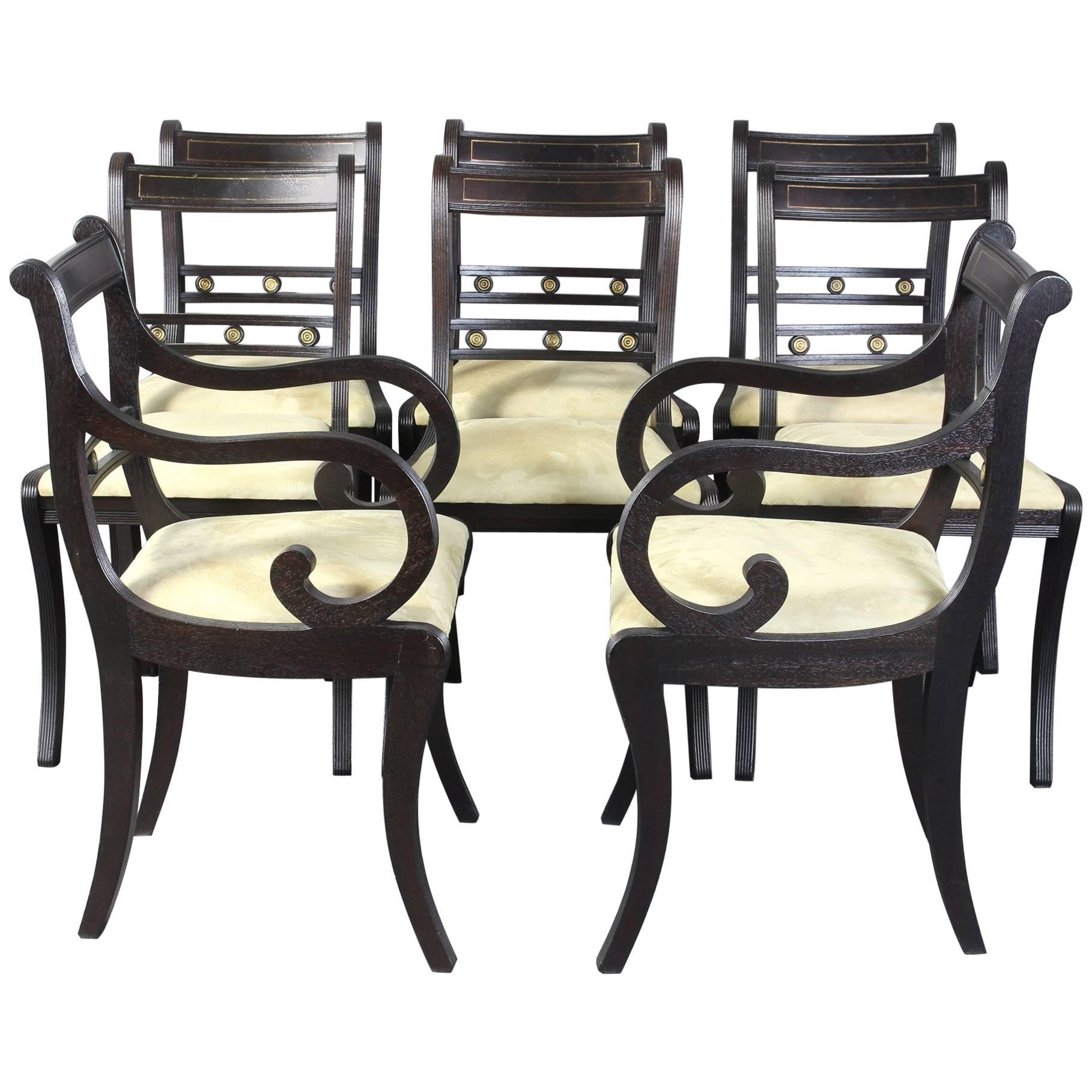 Set of Eight Ebonized Regency Style Dining Chairs