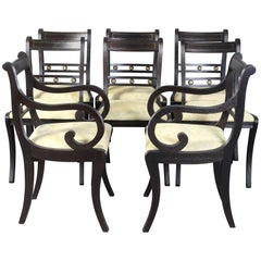 Set of Eight Ebonized Regency Style Dining Chairs