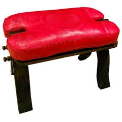 Handmade Moroccan Camel Saddle, All Red Cushion