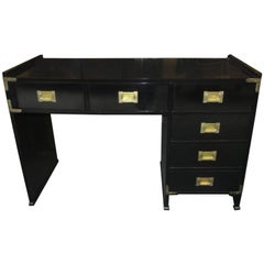 Ebonized Six-Drawer Campaign Desk Having Brass Trim 12