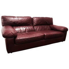 Vintage Roche Bobois French 1980s Oxblood Leather Sofa