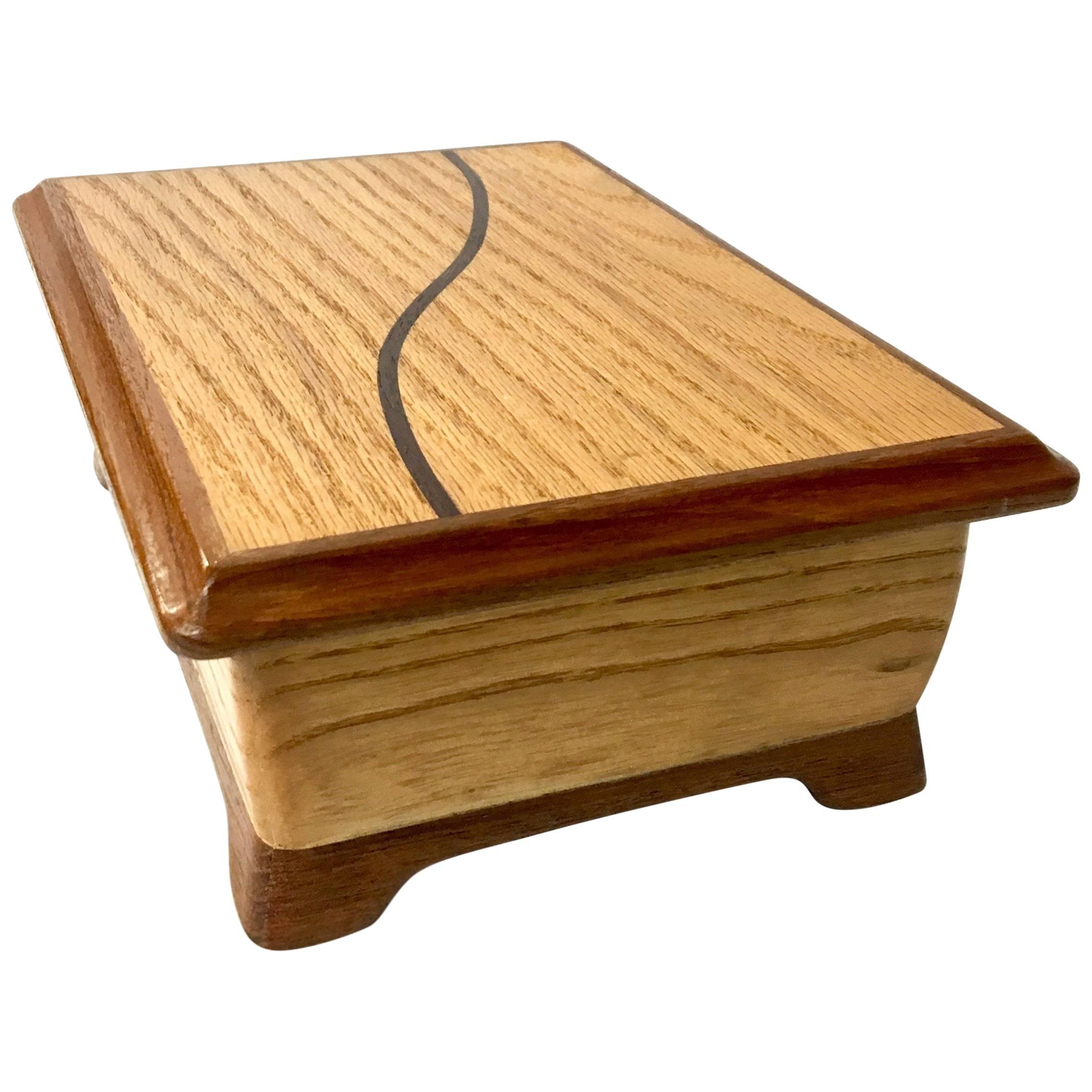 Handcrafted Solid Oak with Rosewood Inlay Jewelry Box For Sale