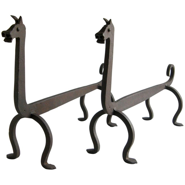 Figural Wrought Iron Fire Dog Andirons at 1stdibs
