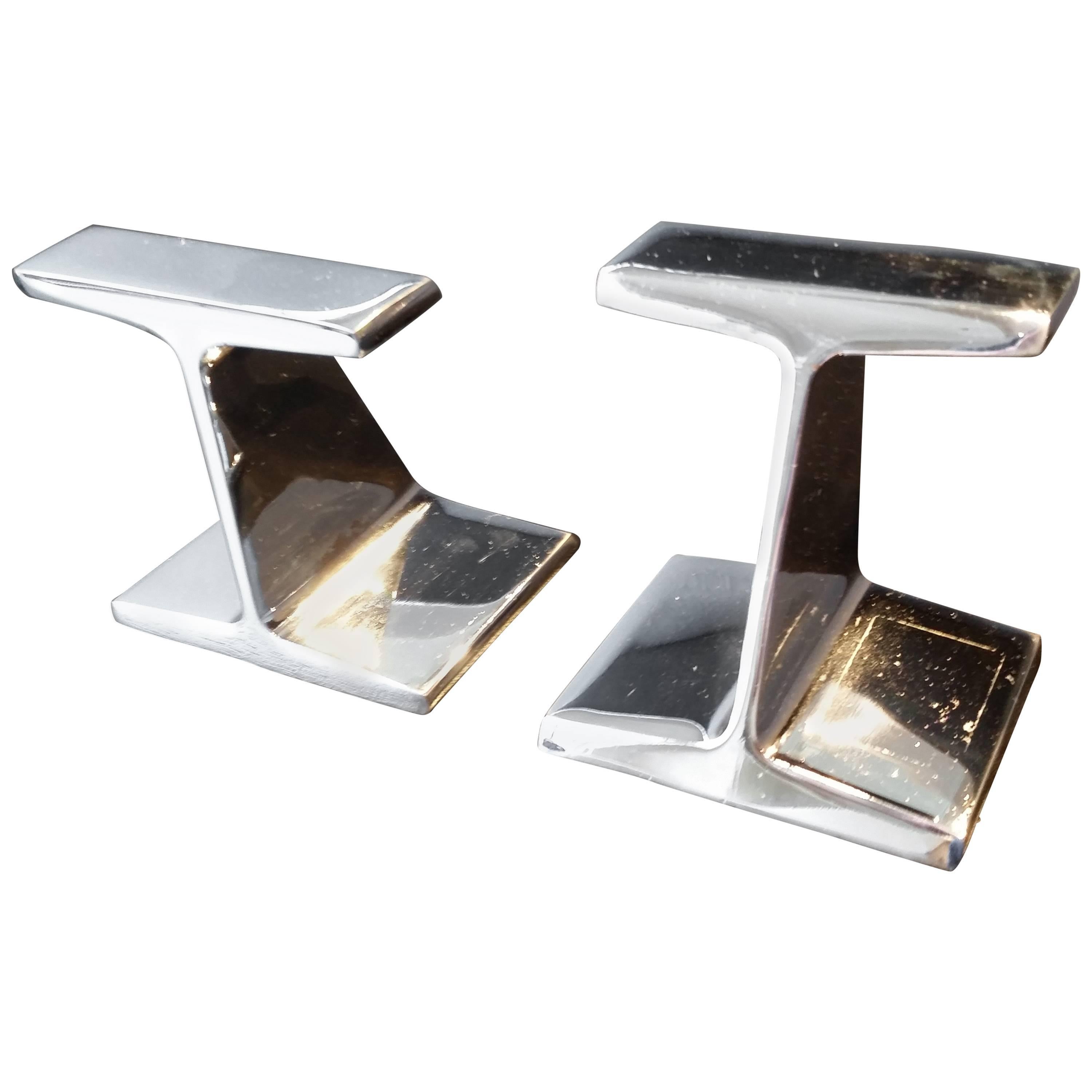 Stunning Chrome-Plated Steel Railroad Tie Bookends, 1970s In Excellent Condition In New York, NY
