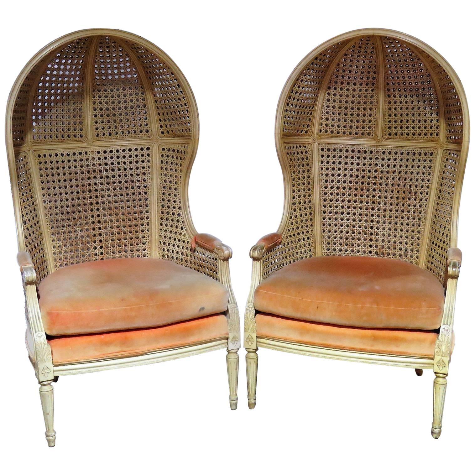 Pair Louis XVI Style Caned Porter Chairs