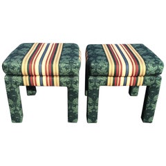 Vintage Pair of Square Upholstered Parsons Stools