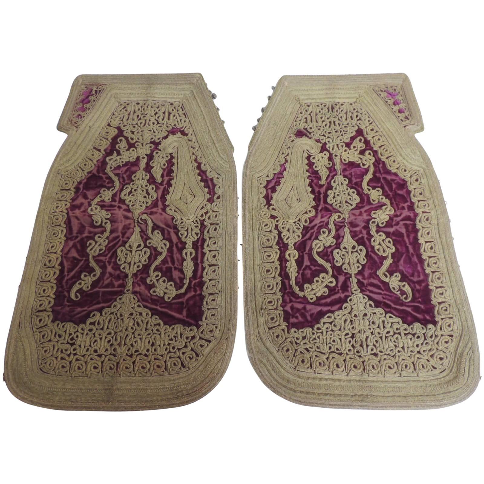 18th Century Persian Embroidered Metallic Threads on Silk Velvet Vest Panels