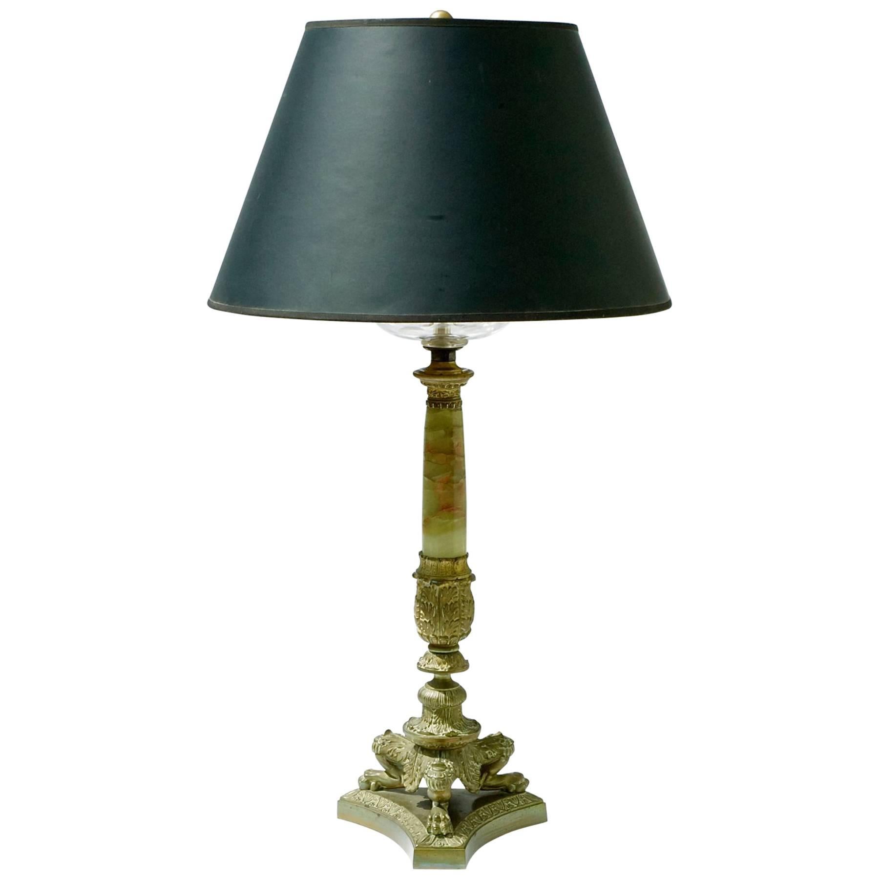 French Empire Table Lamp of Onyx and Bronze For Sale