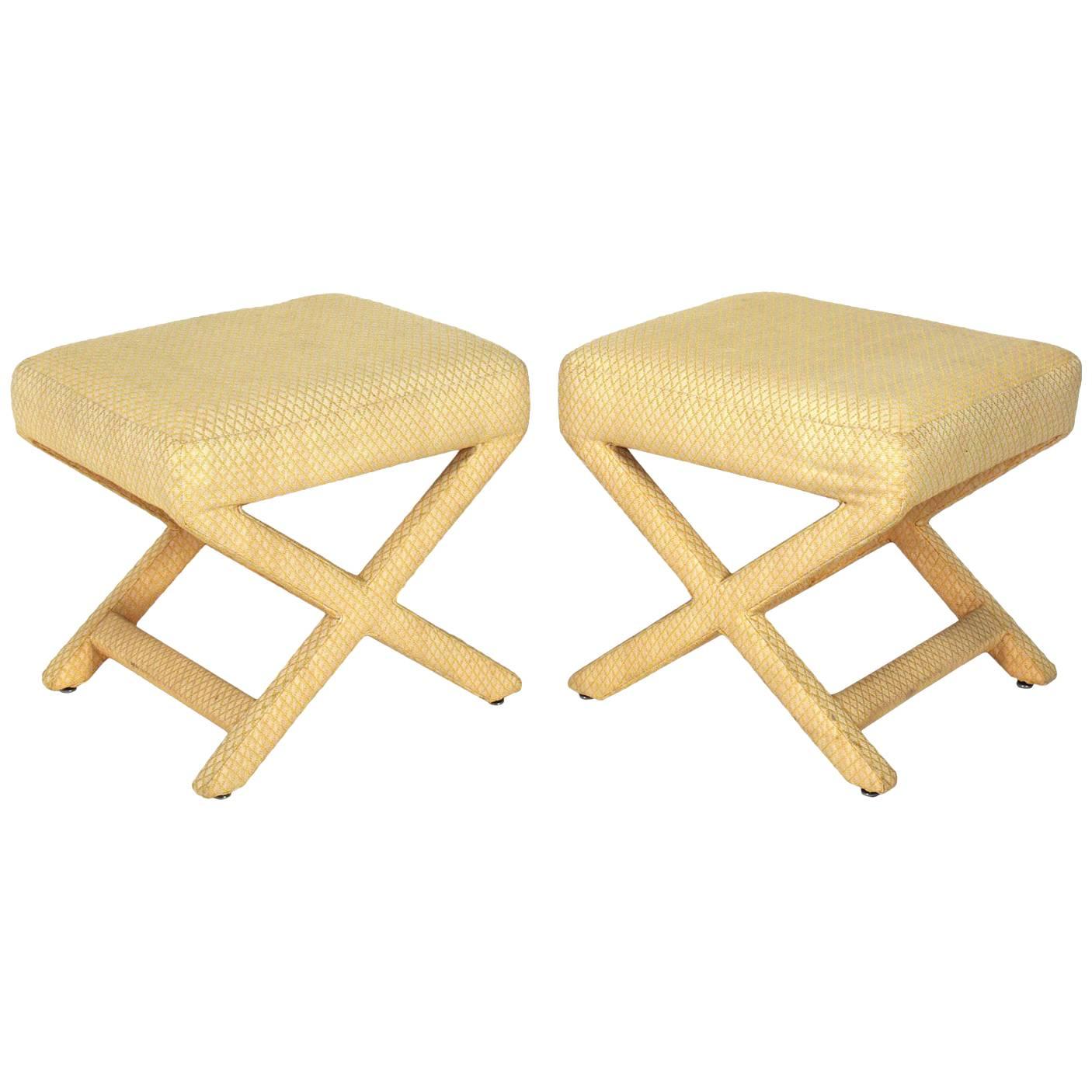 Pair of Upholstered X-Stools