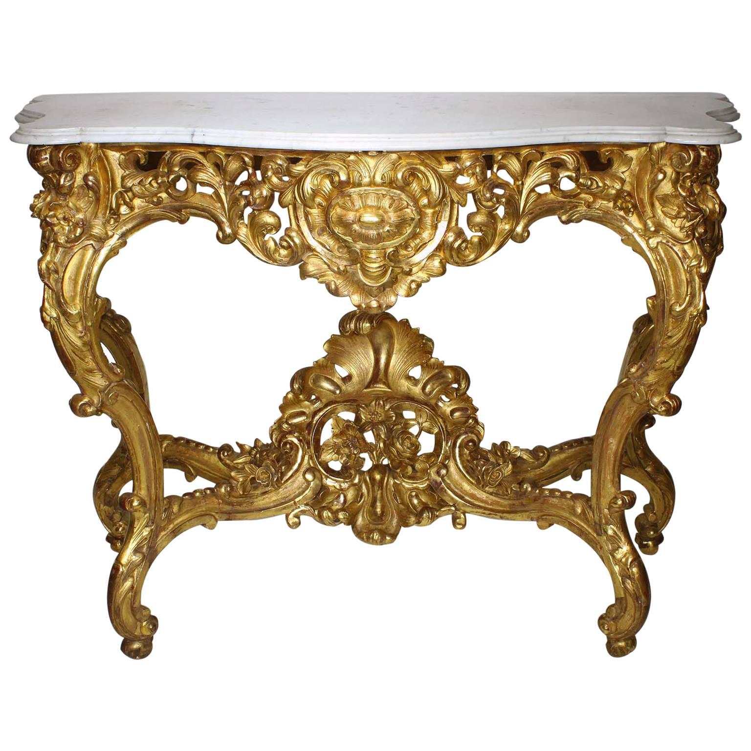 French Belle Époque 19th-20th Century, Louis XV Style Giltwood Carved Console