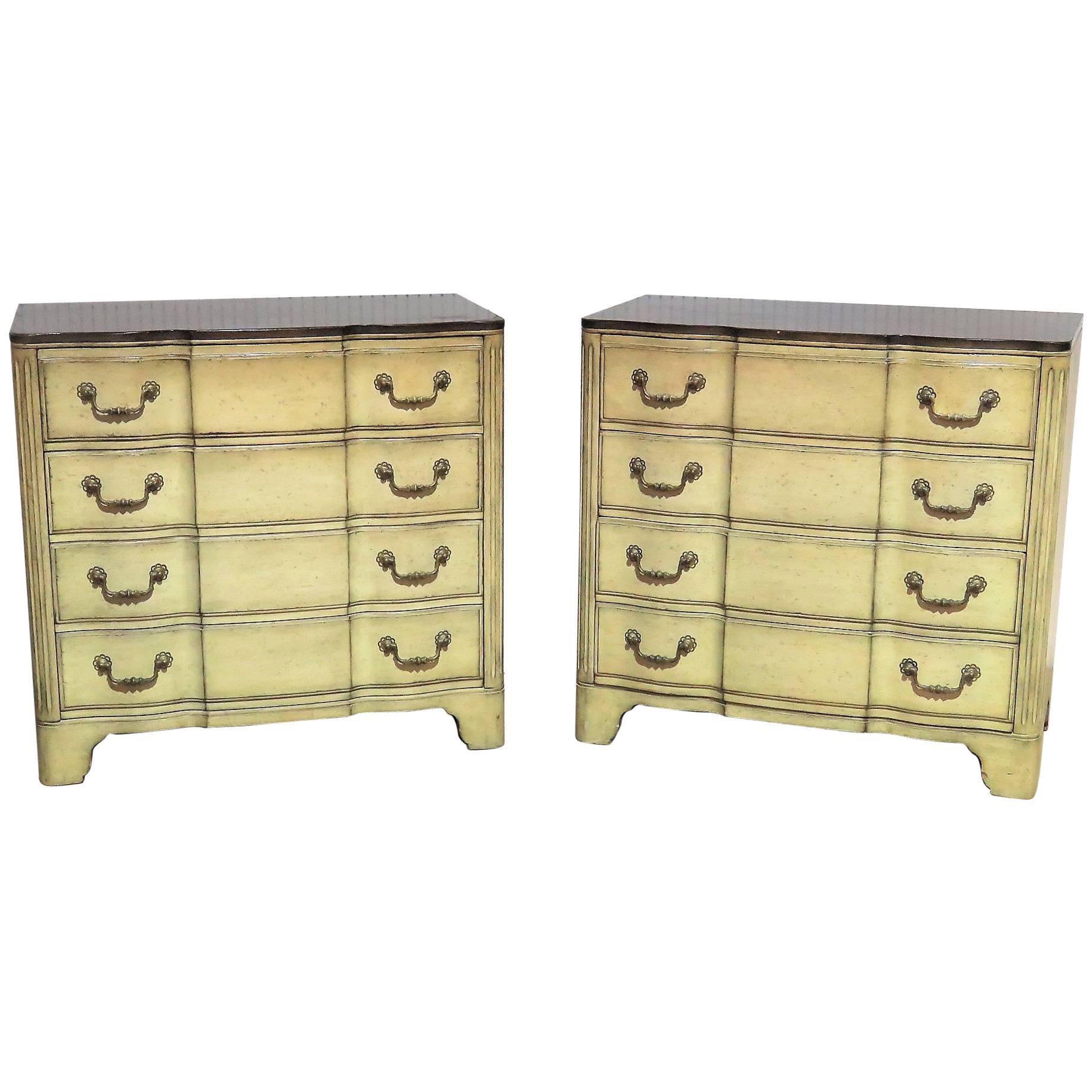 Pair of Widdicomb Provincial Style Distressed Cream Painted Commodes