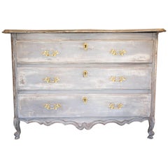 Antique French Wood Dresser in Gray Distressed Finish with Brass Hardware