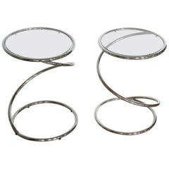 Pair of Chrome and Glass Spiral Side Tables