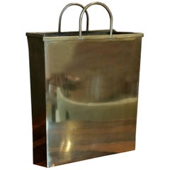 Vintage Glam Brushed Brass Shopping Bag Umbrella Stand by Sarreid, Ltd. Spain, 1970s