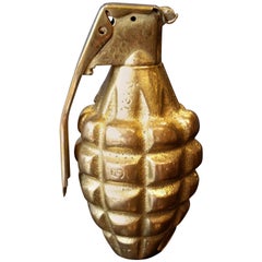 Intriguing Brass-Plated Grenade Paper Weight, 1970s, Pop Sculpture