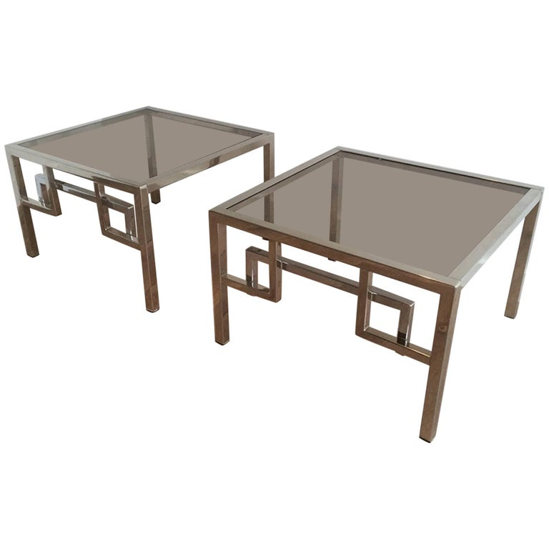 Pair Of Chrome Side Tables With Greek Key Design French Circa Pair Of Chrome Side Tables With Greek Key Design French Circa 1970 For