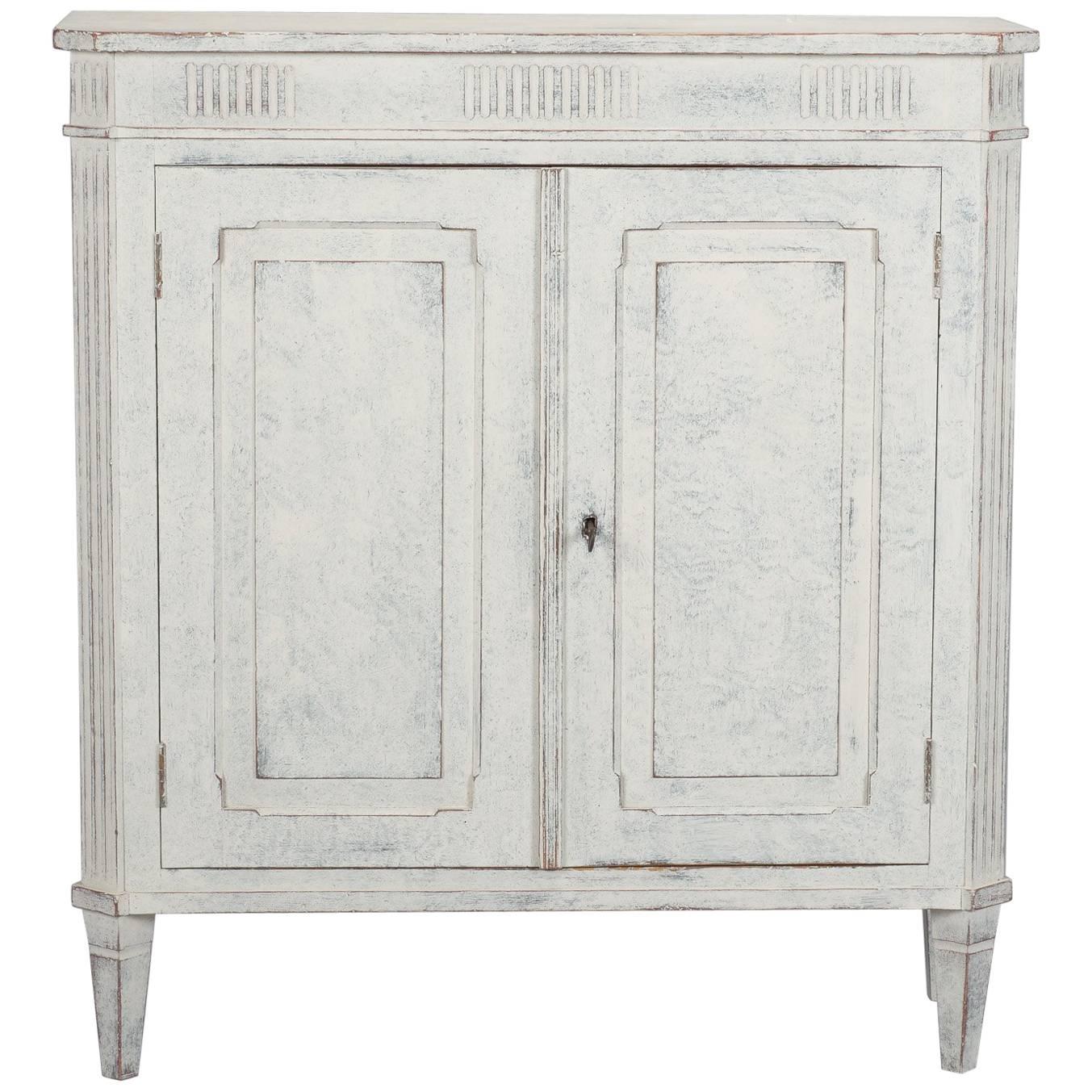 French White with Blue-Gray Undertones Two-Door Cabinet