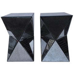 Petit Pair of Polyhedron Mirror End Tables