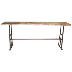 Large Distressed 1940s French Console Table Crafted of Wood and Iron