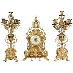 Large Antique French Gothic Clock Set, A D Mougin