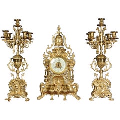 Large Antique French Gothic Clock Set, A D Mougin