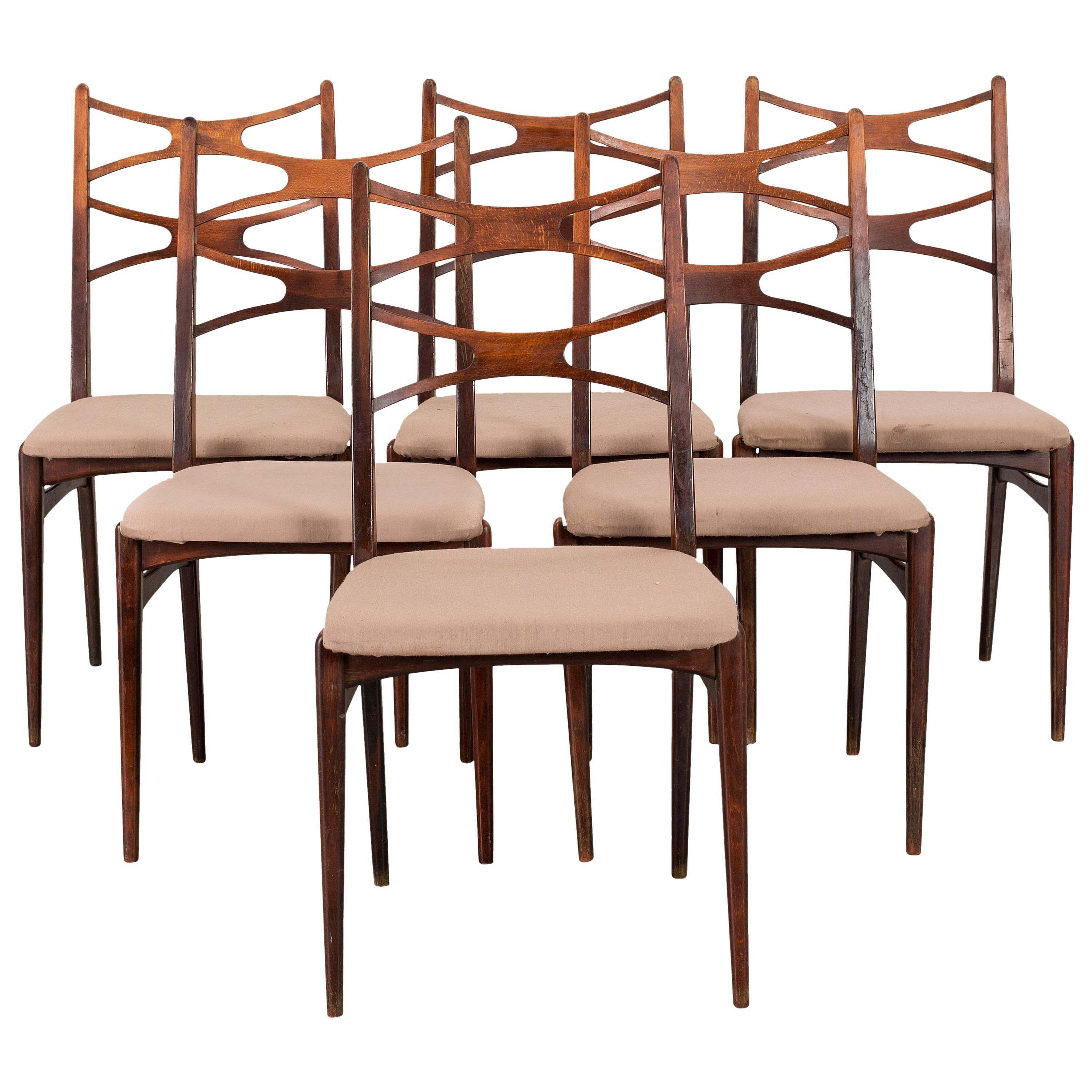 Ensemble de six chaises de salle à manger des années 1960 en vente