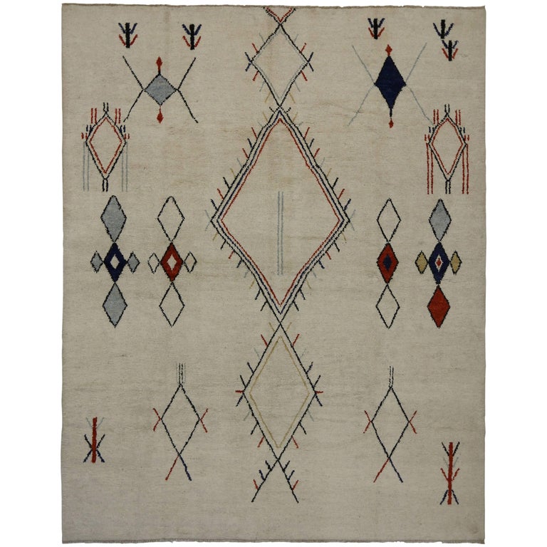 Contemporary Moroccan Style Area Rug with Modern Tribal Design For Sale