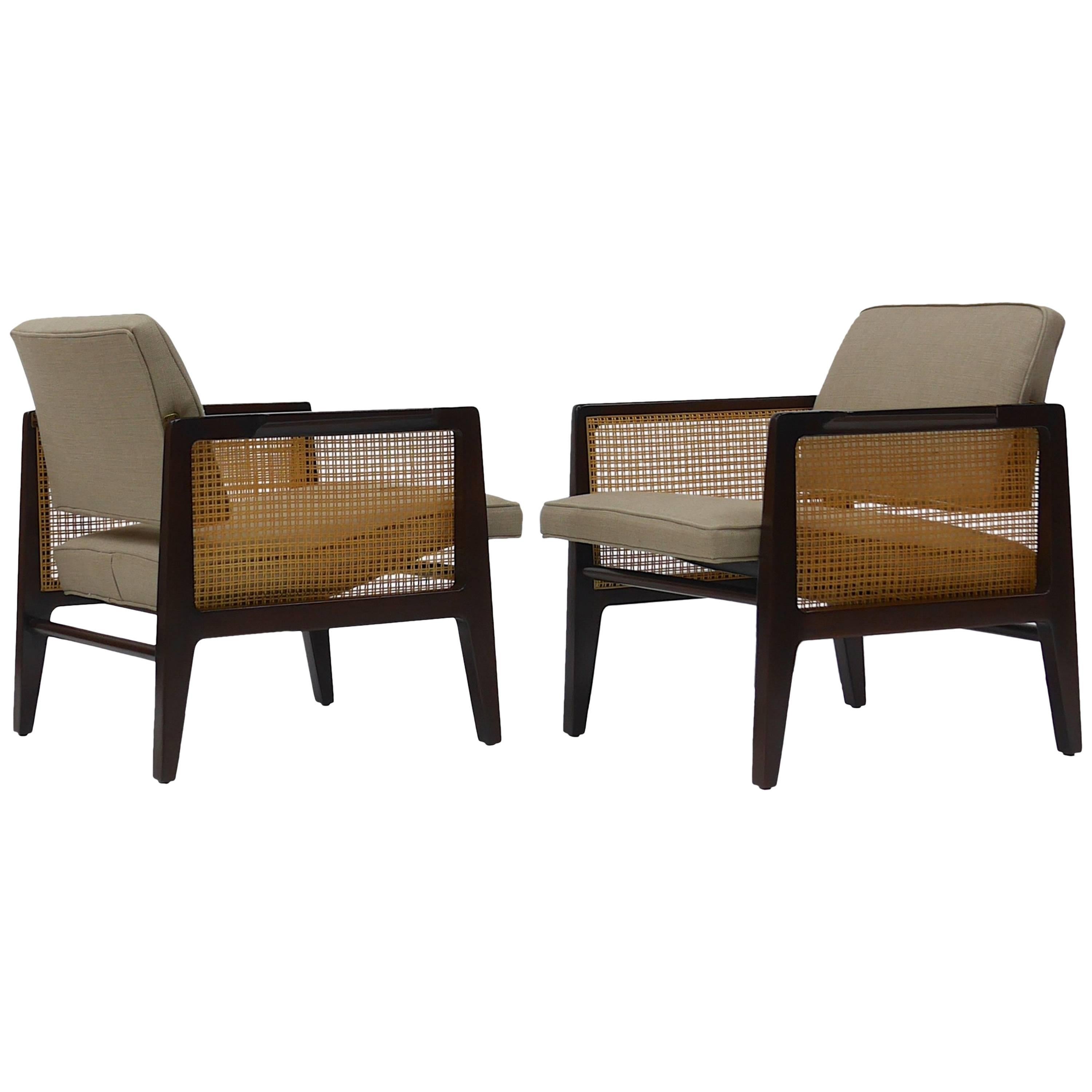 Pair of Edward Wormley for Dunbar Cane Sided Lounge Chairs For Sale