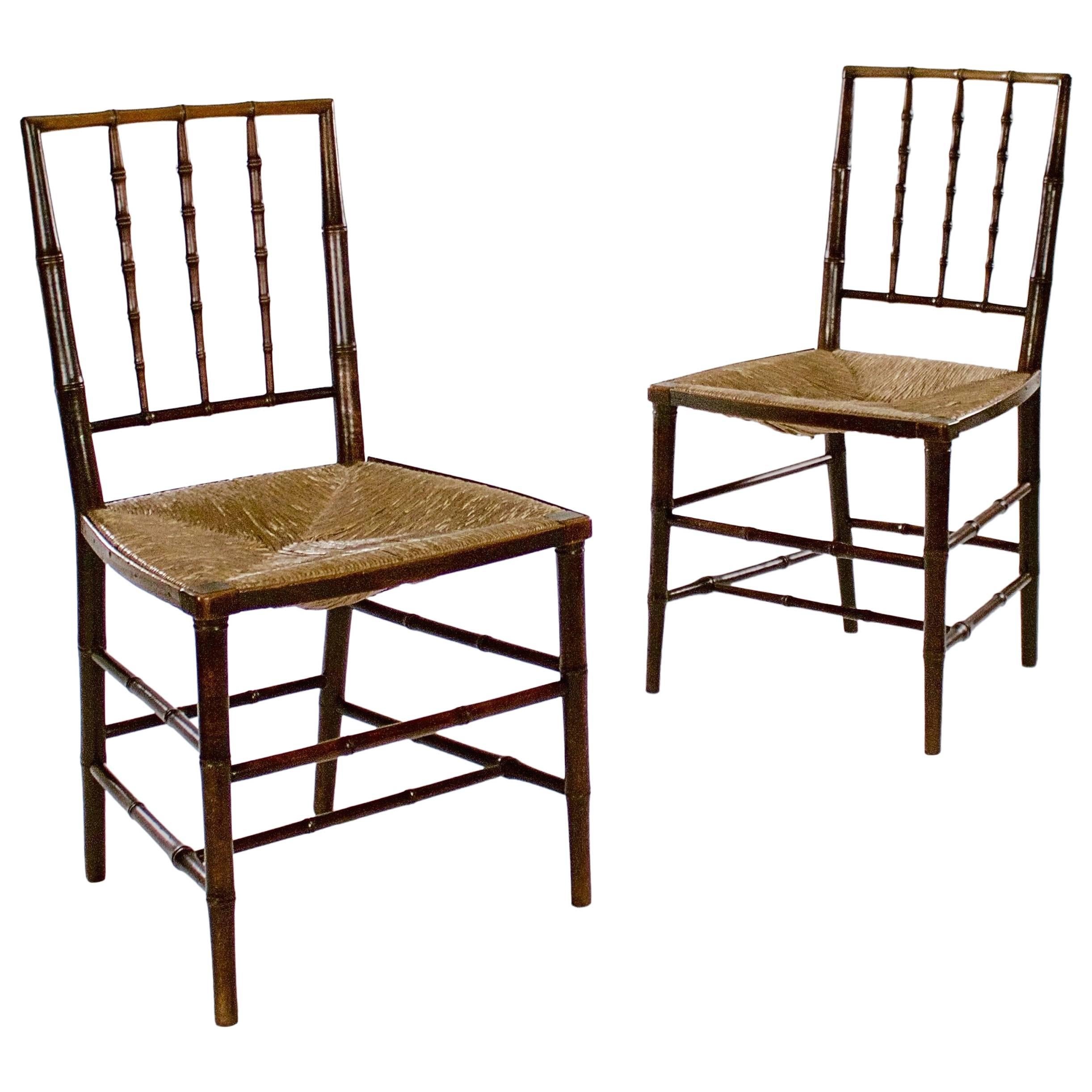 Pair of George III Stained Beech Faux Bamboo Side Chairs
