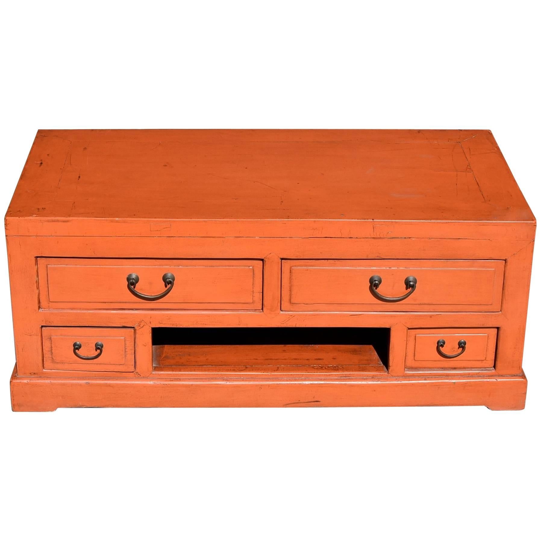 Orange Asian Low Chest TV Stand Solid wood