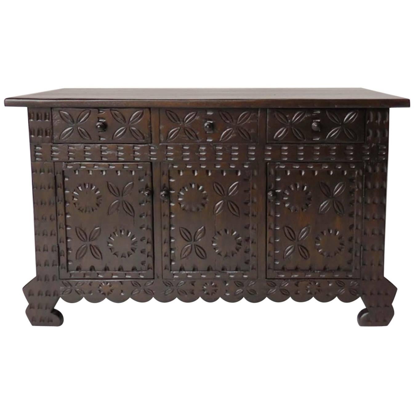 Dos Gallos Custom Carved Console / Media / Vanity Cabinet For Sale