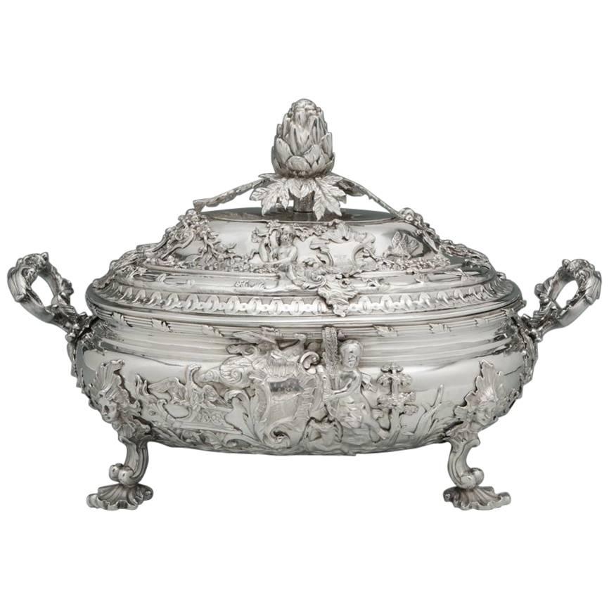 George II English Silver Soup Tureen For Sale