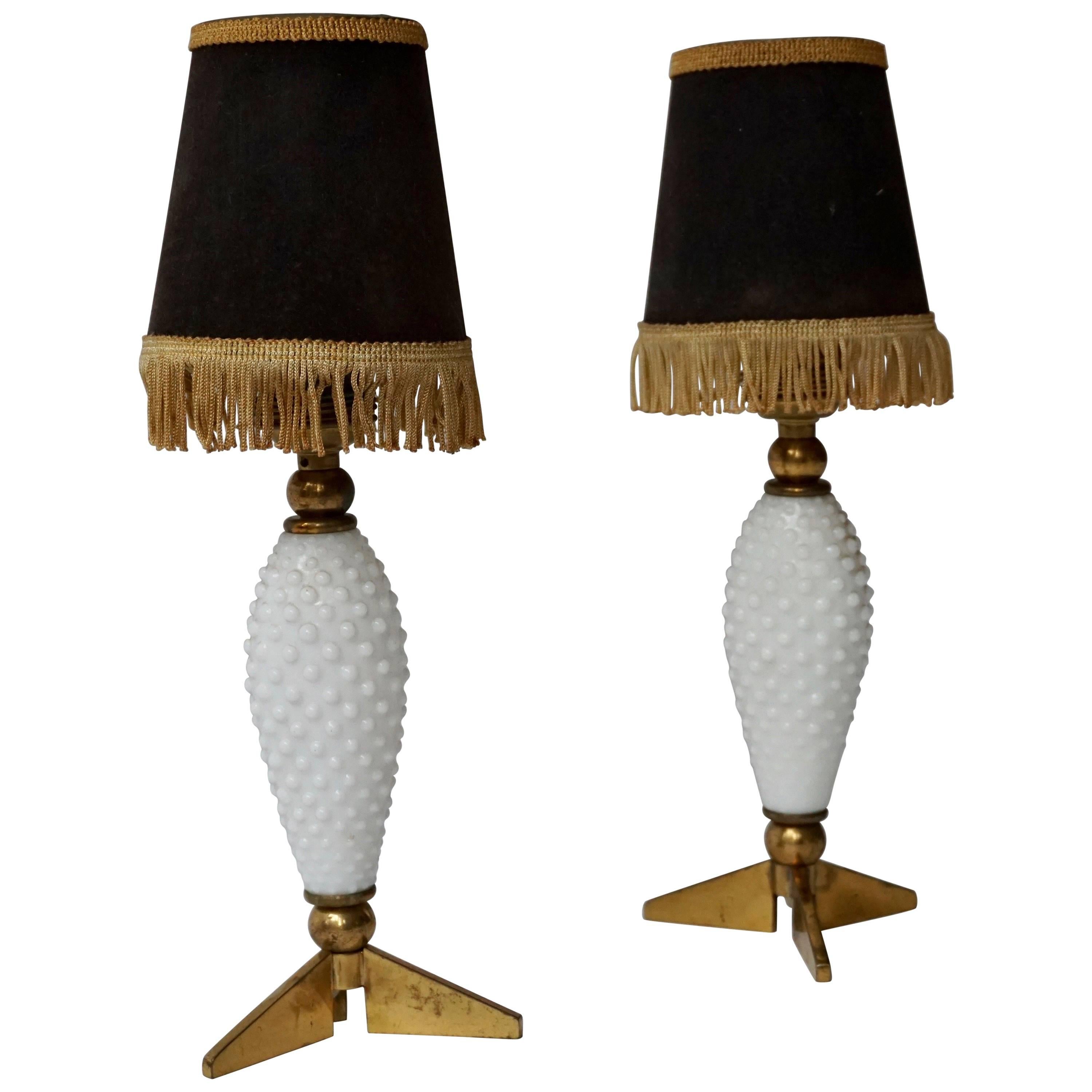 Pair of Italian Brass and Glass Table Lamps For Sale